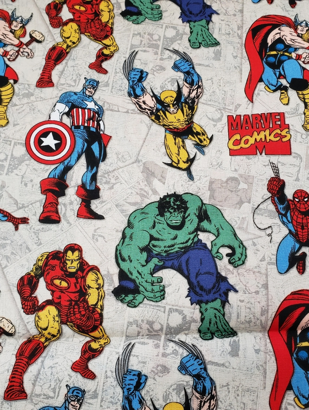 Avengers Marvel Cotton Fabric Thor Spiderman Ironman Hulk sold By The Yard
